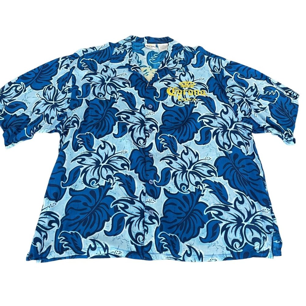 Corona Extra Blue Floral Hawaiian Shirt, Size XXL